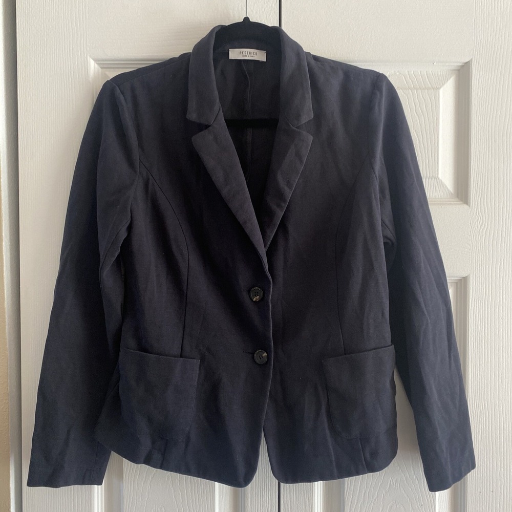 Peserico‎ Blazer Womens Size 8 Navy Blue Cotton Blend Made in Italy Luxury
